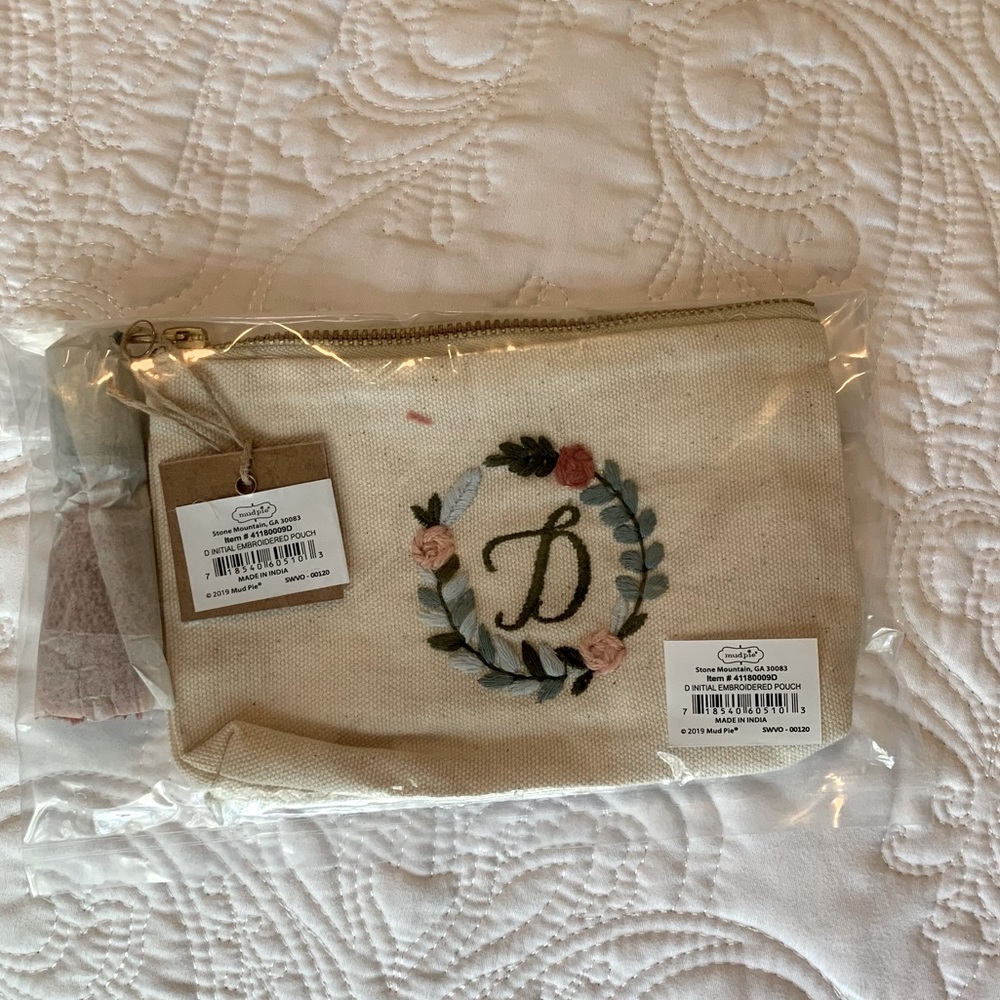 Mud Pie Initial Embroidered Pouch